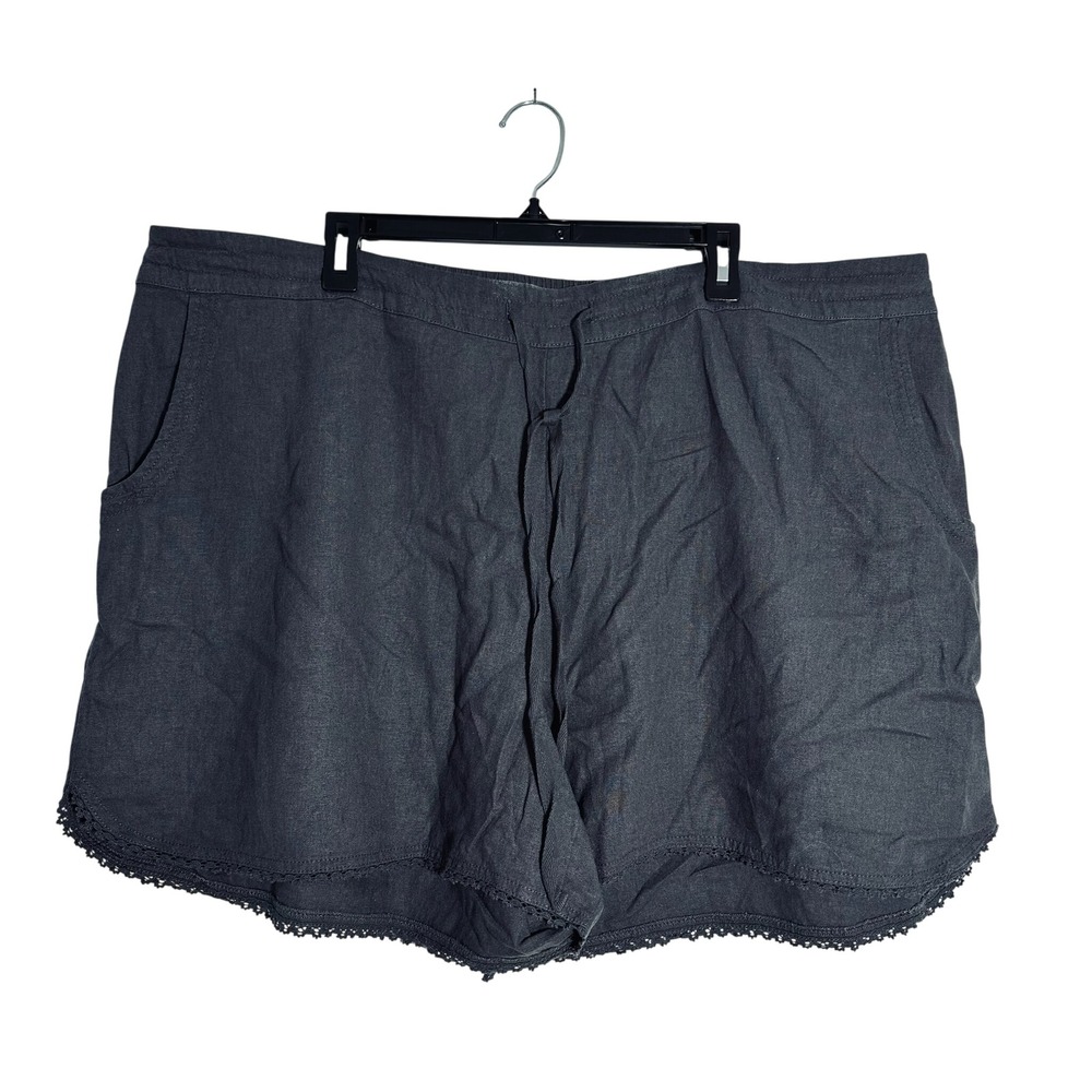 Caslon Women's Gray Linen Blend Drawstring Shorts Laceâ Trim Plus Size 3X